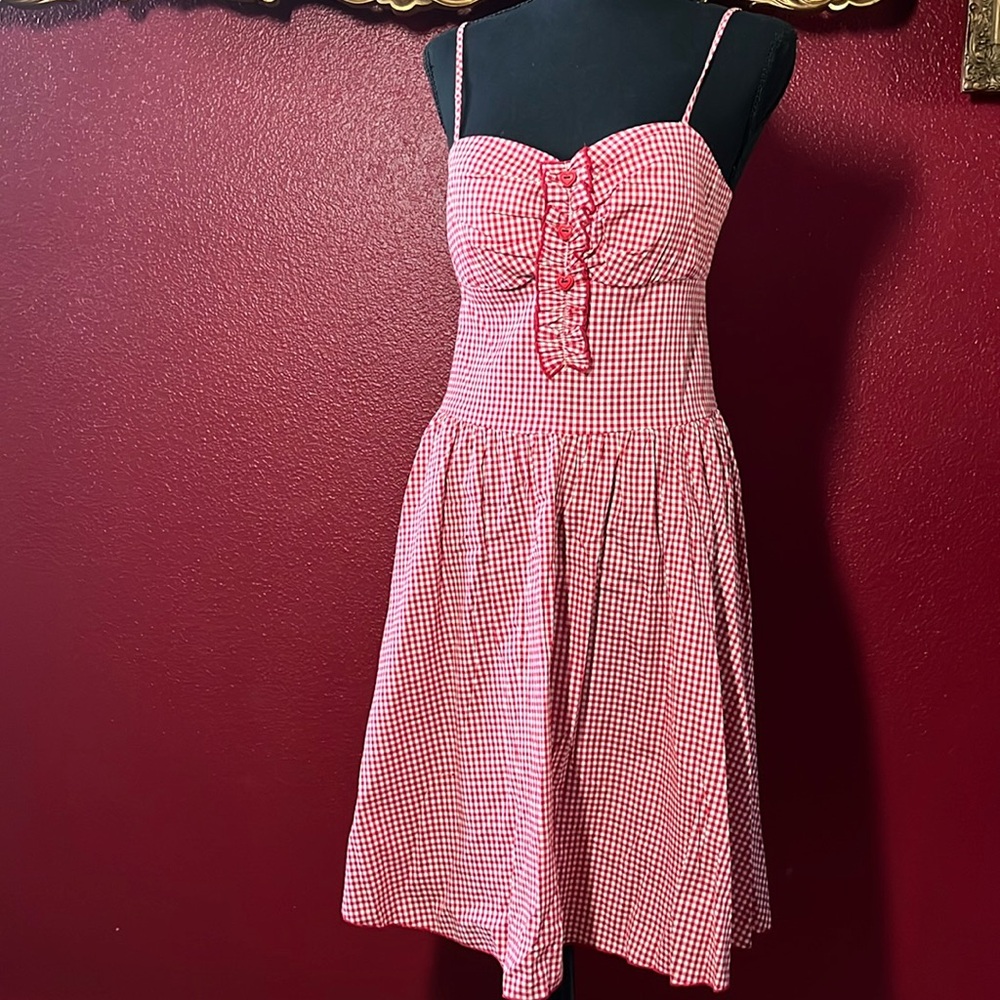 Tropical wear gingham red rockabilly dress size med